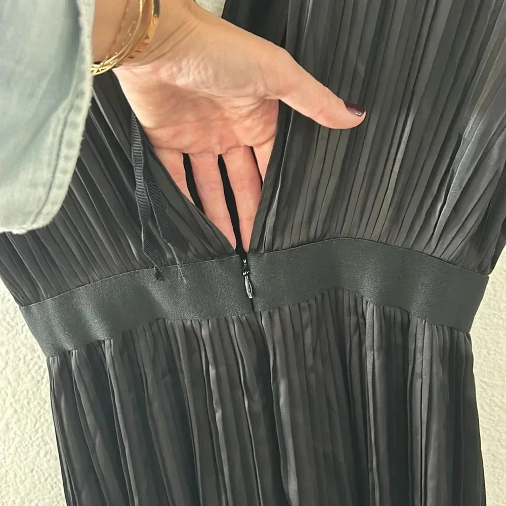 TOME Black Satin Cross Front Pleated Dress - Picture 10 of 12